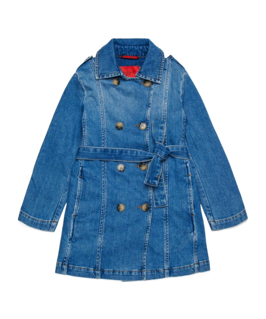 Maxco. Double-breasted Denim Coat In Blue