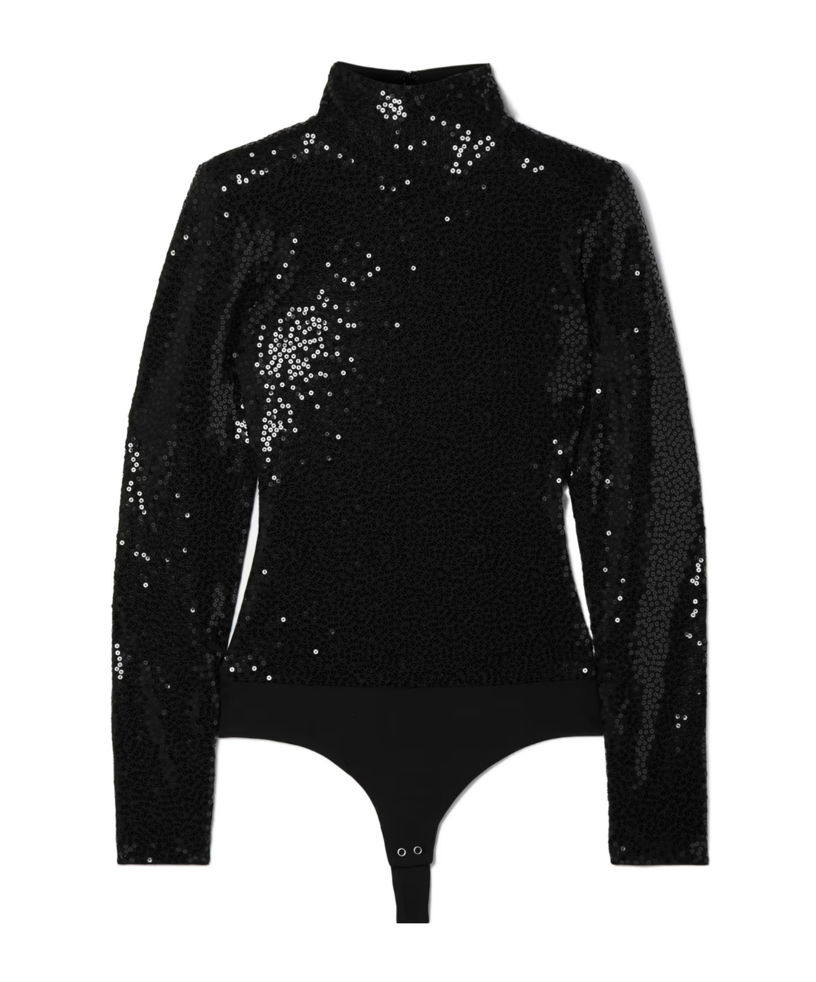 Michael Kors Sequined Crepe Turtleneck Thong Bodysuit In Black