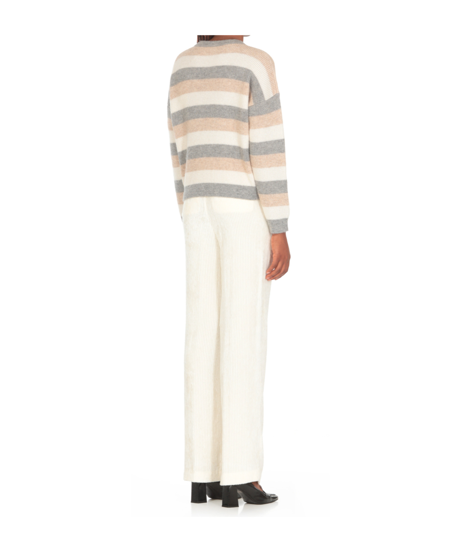 Peserico Striped Wool Silk Cashmere Blend Sweater In White