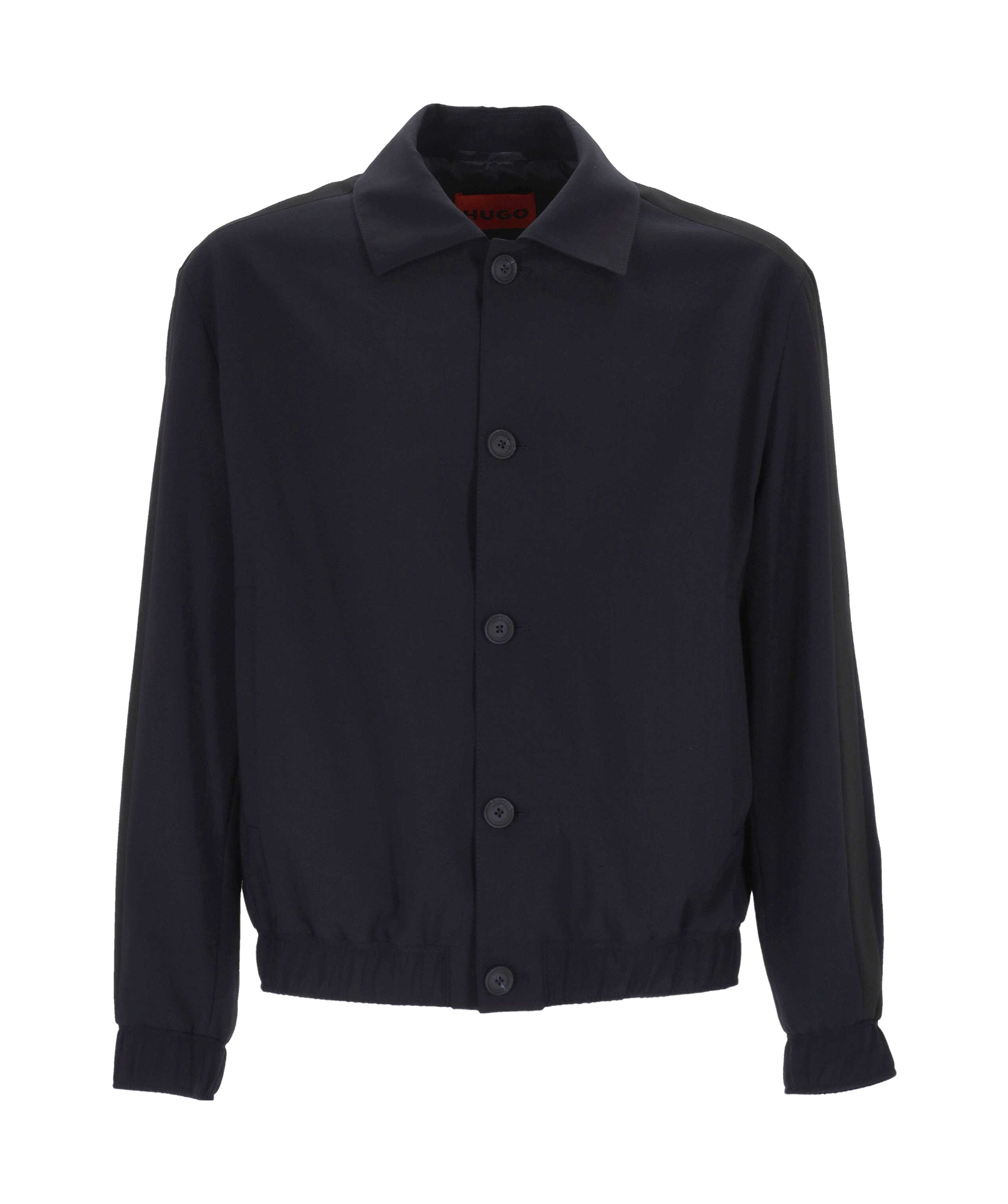 Hugo Boss Collared Buttoned Jacket Ribbed Hem In Blue