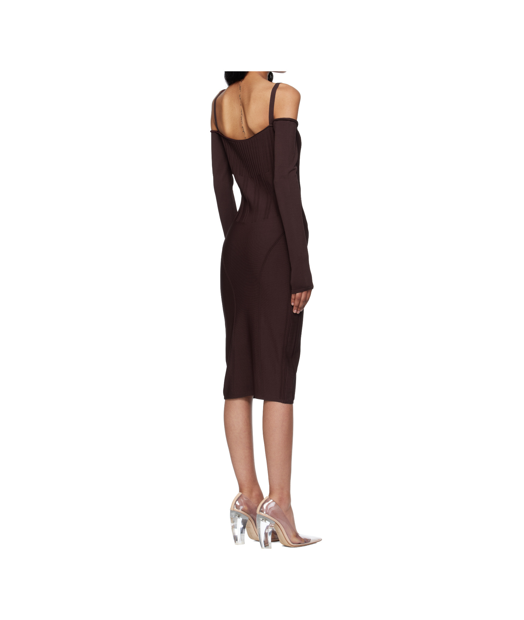 Mugler Boning-detail Dress In Brown
