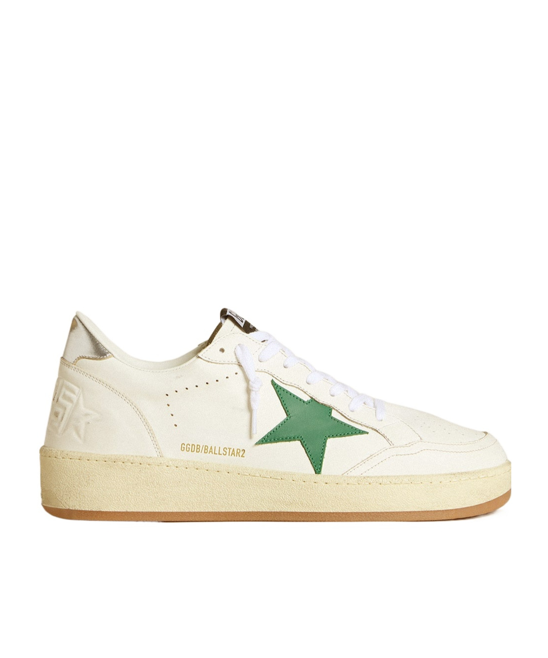 Shop Golden Goose Ball Star 2 With Green Leather Star And Metallic Leather Heel Tab In Nude