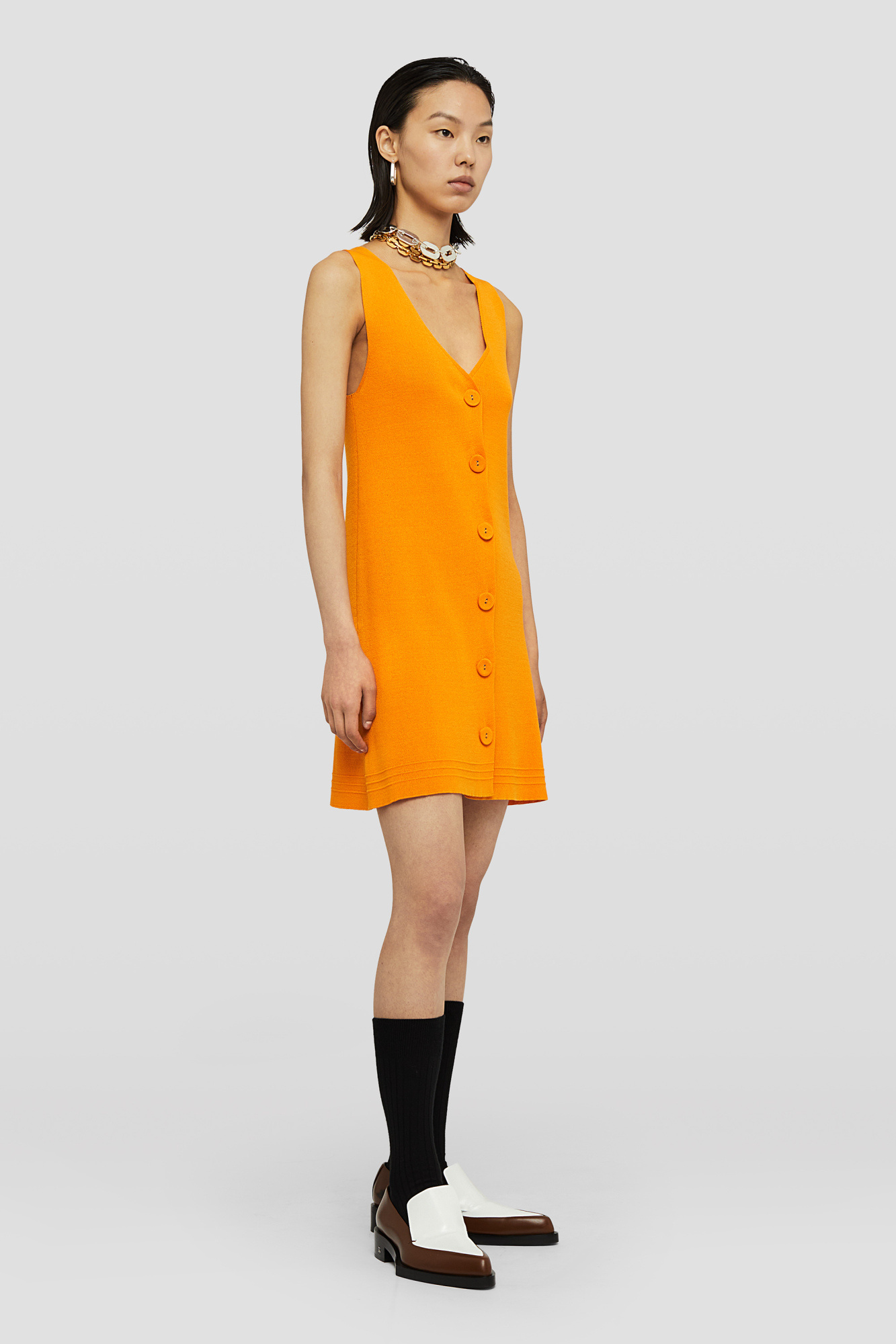 Jil Sander Sleeveless V-neck Ribbed Knit Dress In Orange