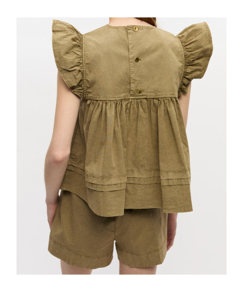 Ganni Ruffled Flared Top In Green