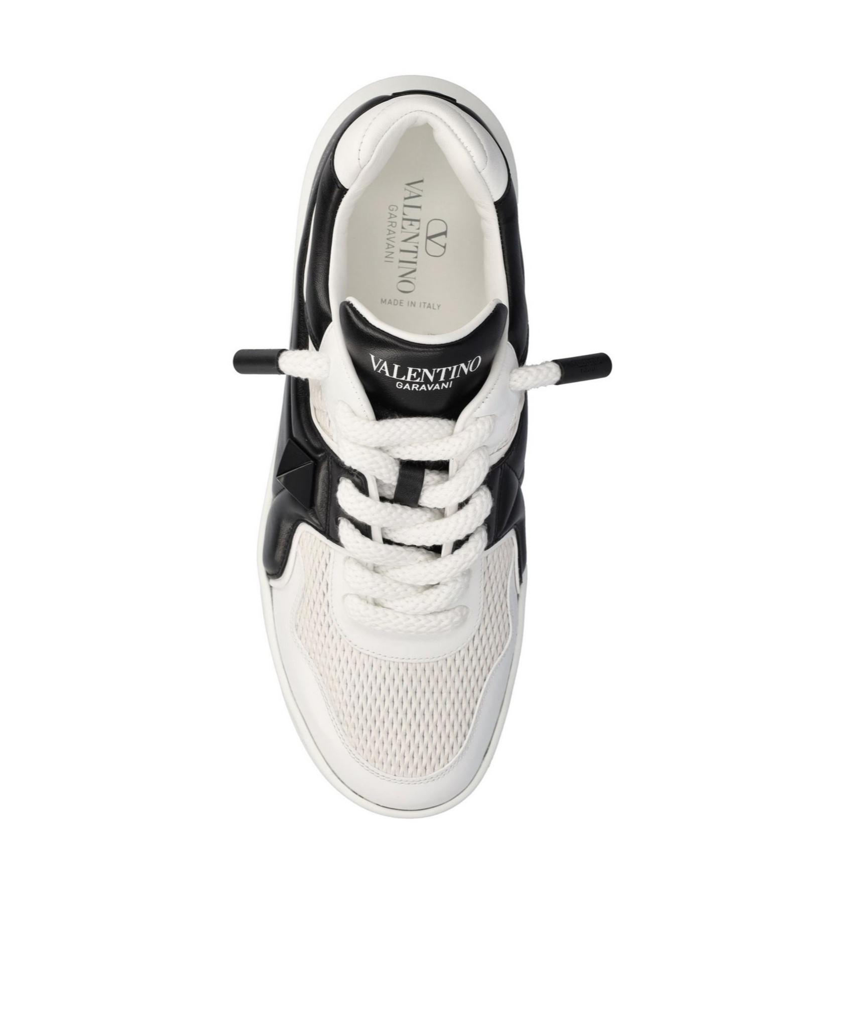 Valentino One Stud Xl Low-top Sneaker In Nappa Leather And Jacquard Toile Iconographe Technical Fabric In White