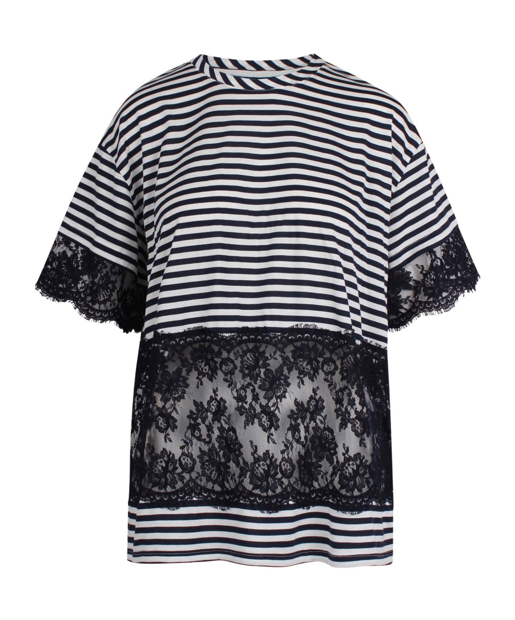Ermanno Firenze Striped Lace T-shirt In Black