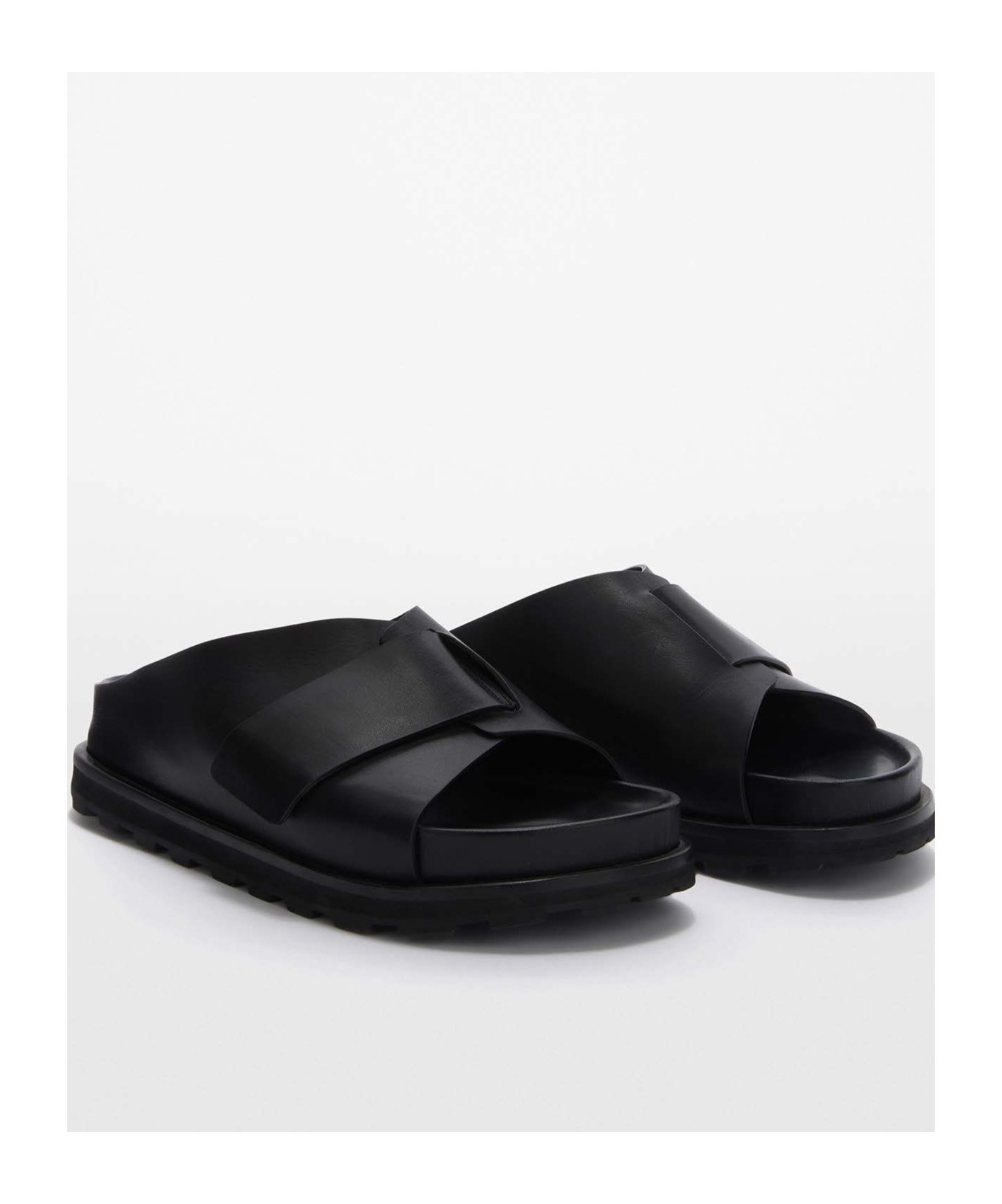 Jil Sander Platform Leather Slides In Black