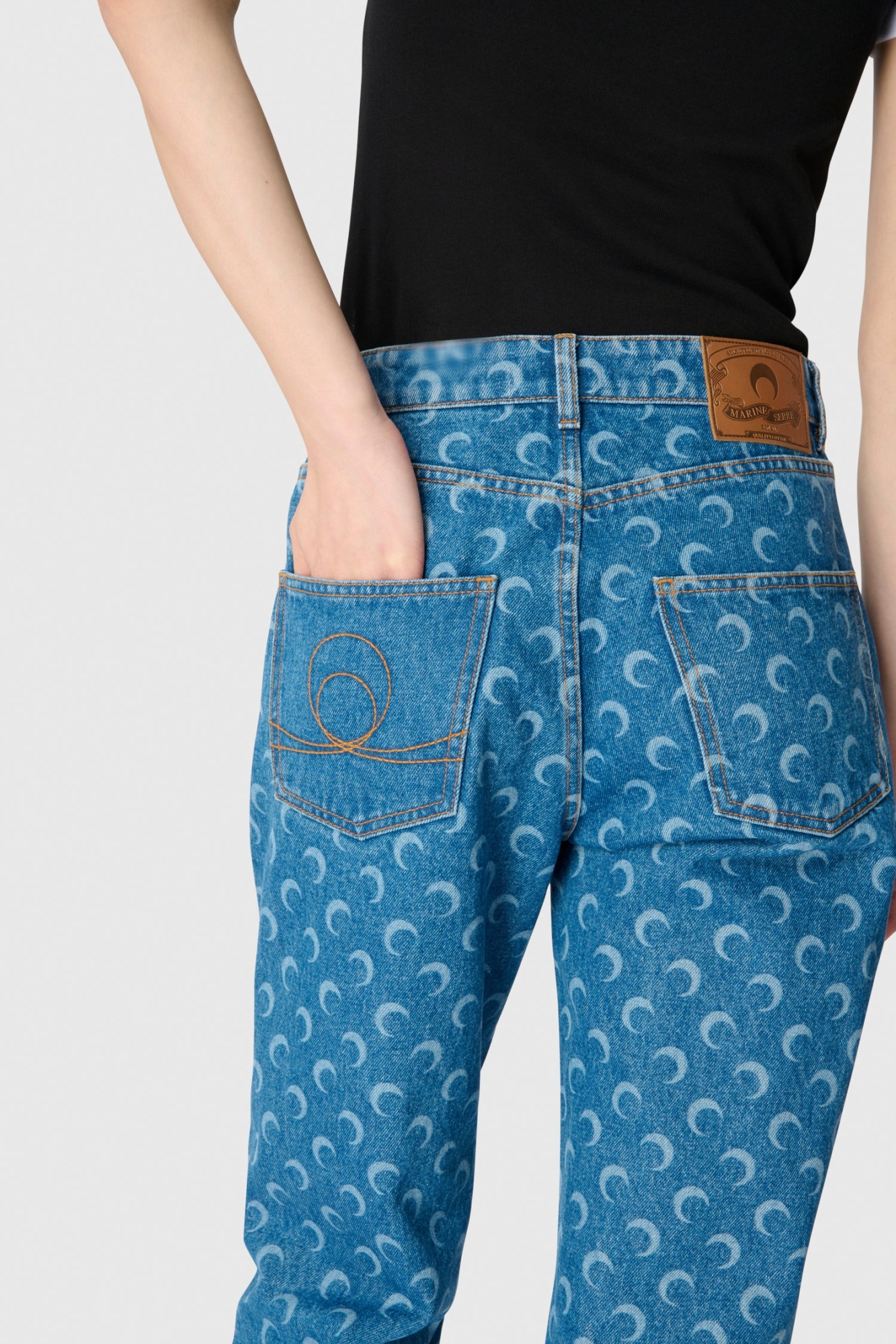 Marine Serre Lunar Print Five-pocket Denim Trousers In Blue