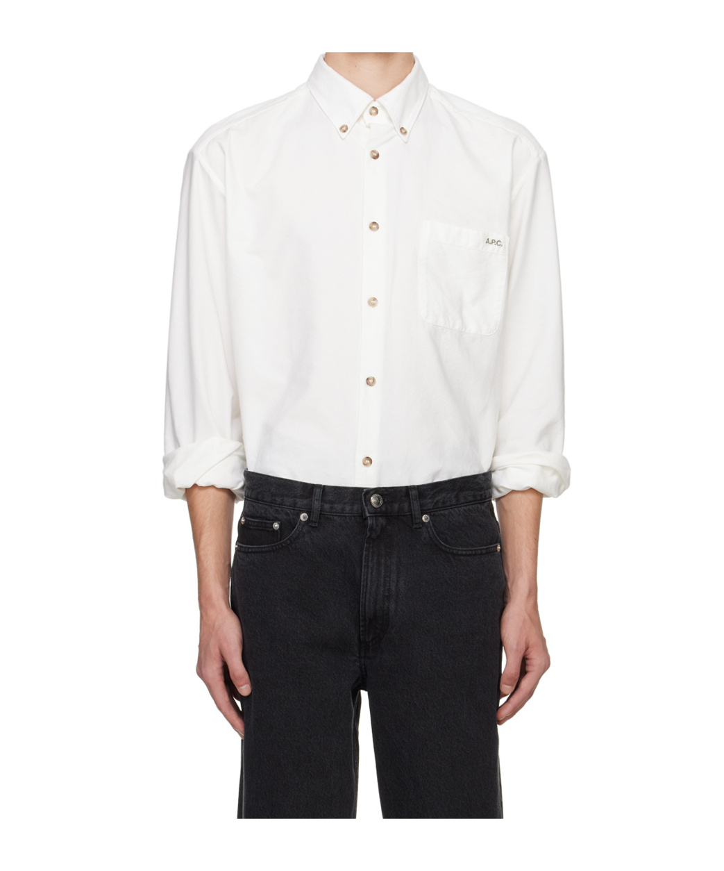 A.p.c. Classic Button-down Shirt With Subtle Logo Detail In Multi