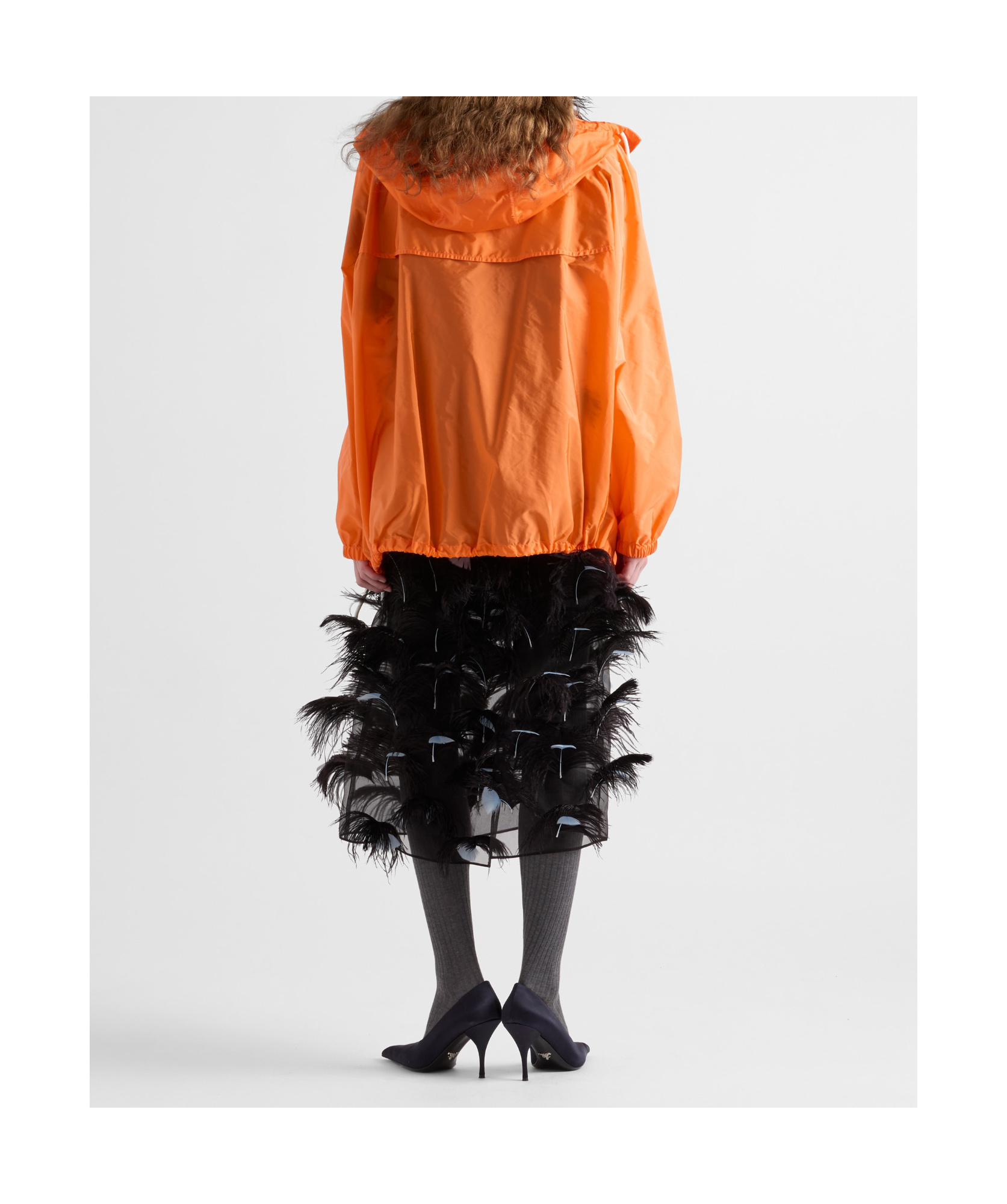 Prada Long-sleeved Hooded Raincoat In Orange