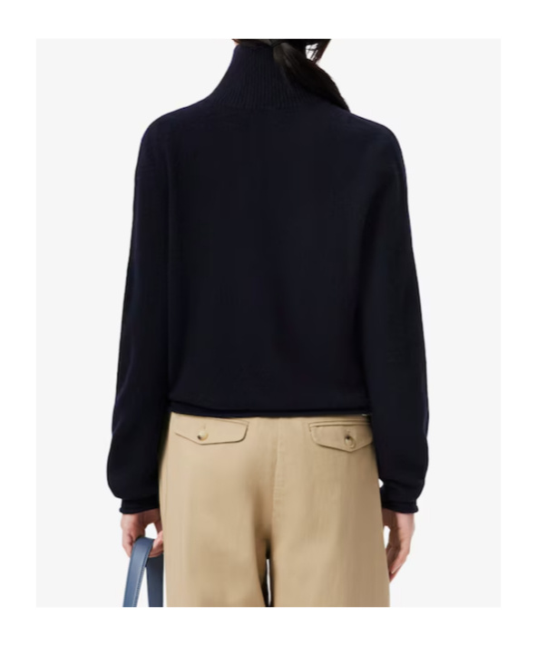 Lacoste Carded Wool High Neck Sweater In Blue
