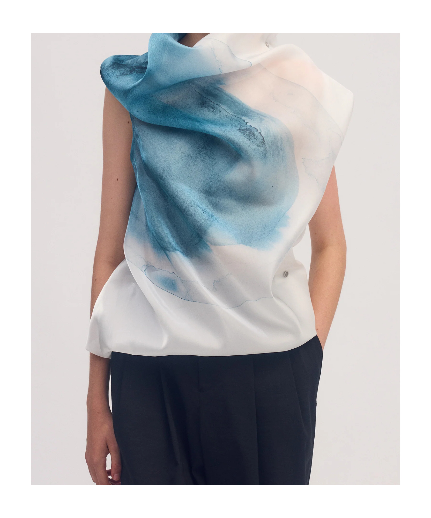 Issey Miyake Printed High-neck Top In Blue