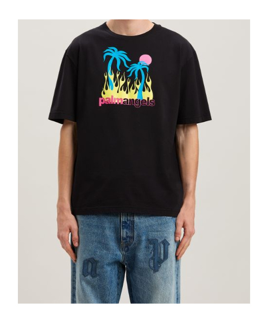 Palm Angels Burning Oasis Slim Fit Graphic T-shirt In Black