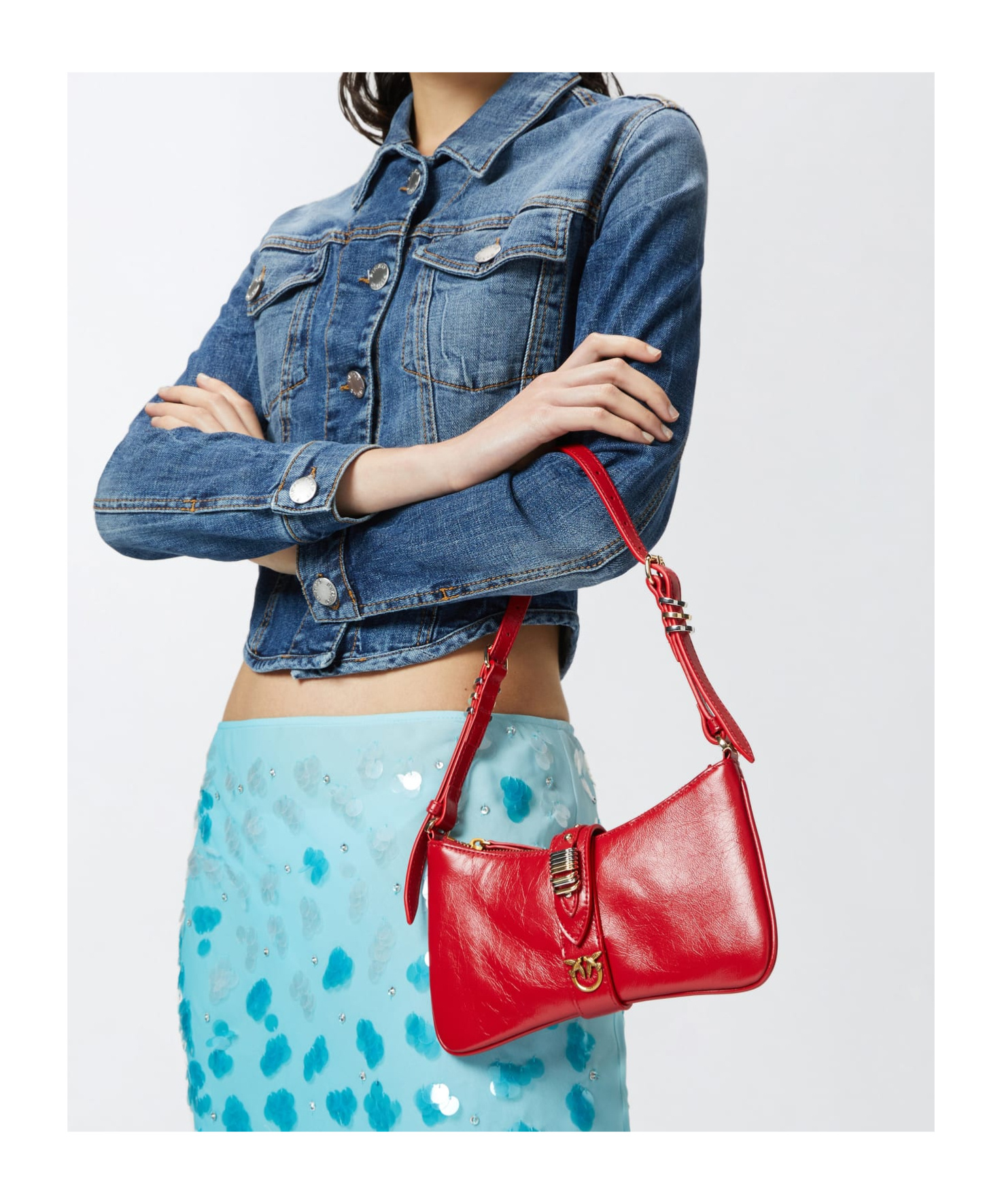 PINKO SMALL ELONGATED AND MOULDED SHOULDER BAG WITH ROUNDED CORNERS,