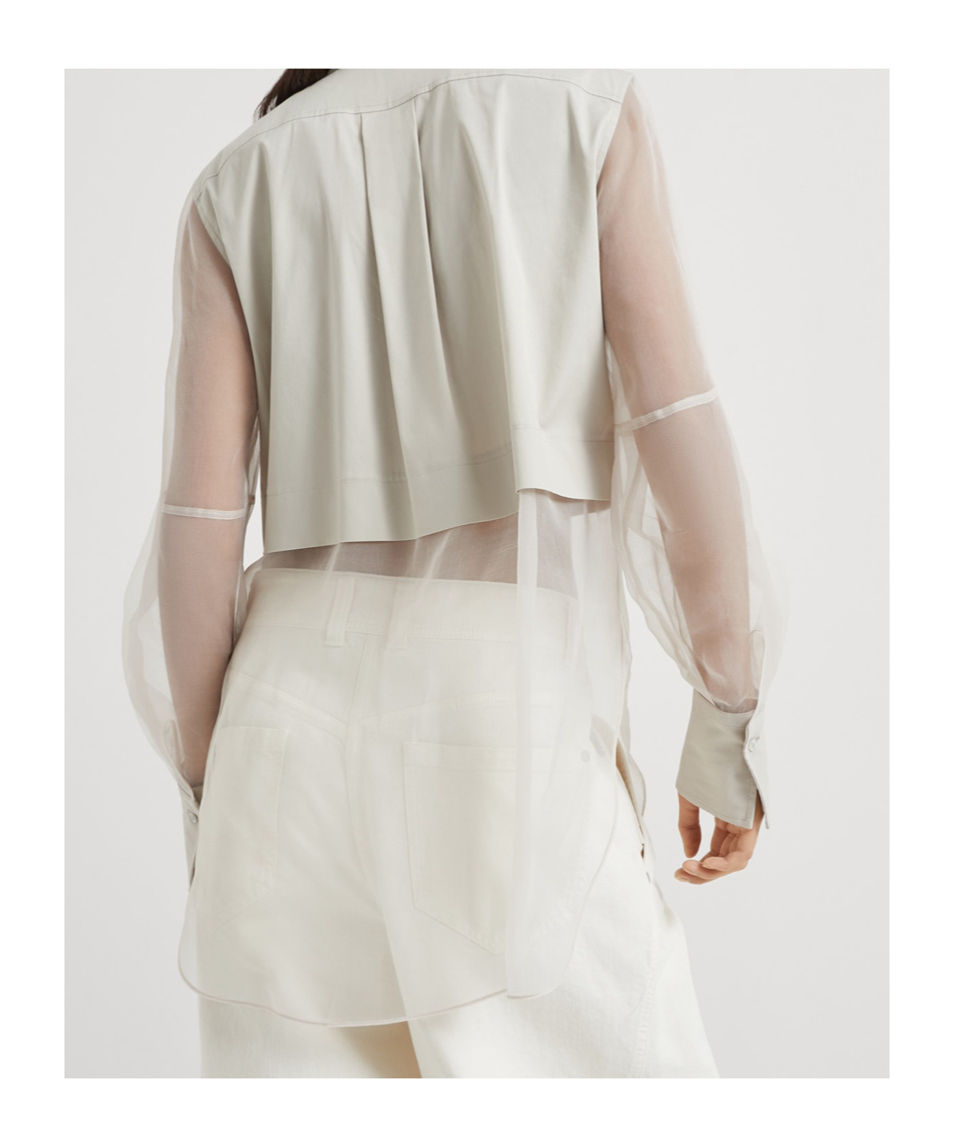 Brunello Cucinelli Panelled Long-sleeved Poplin Shirt In White