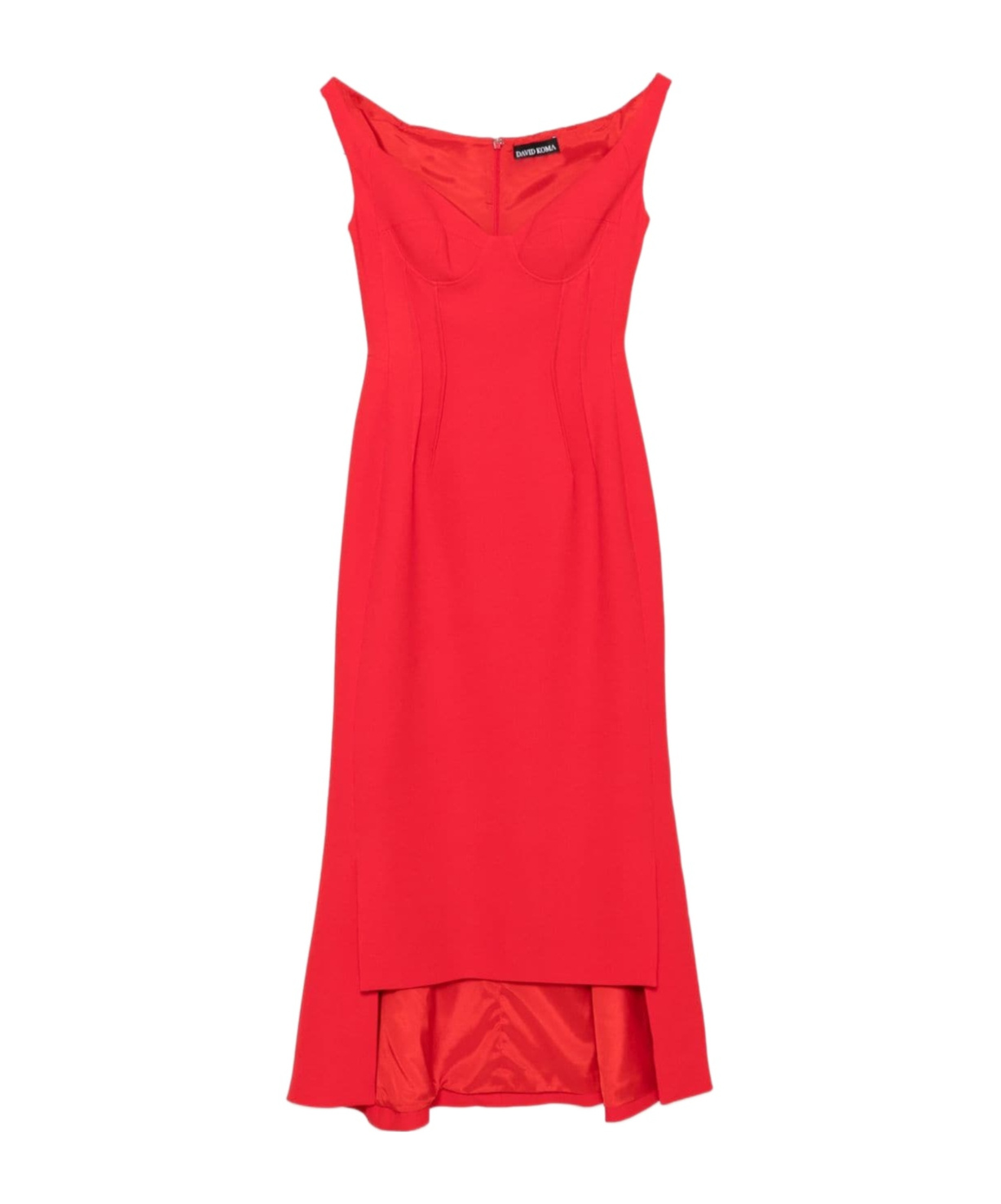 David Koma Off-the-shoulder Bustier Cady Midi Dress In Red