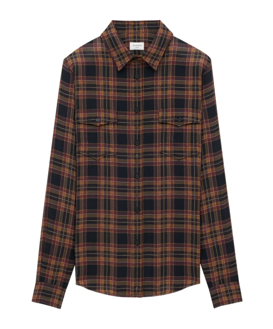 Saint Laurent Logo-embroidered Checked Wool-twill Shirt In Multi