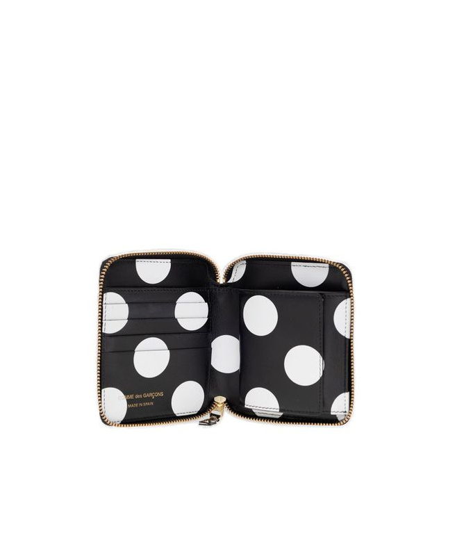 Comme Des Garçons Wallet Patent Polka Dot Zipped Wallet In Black