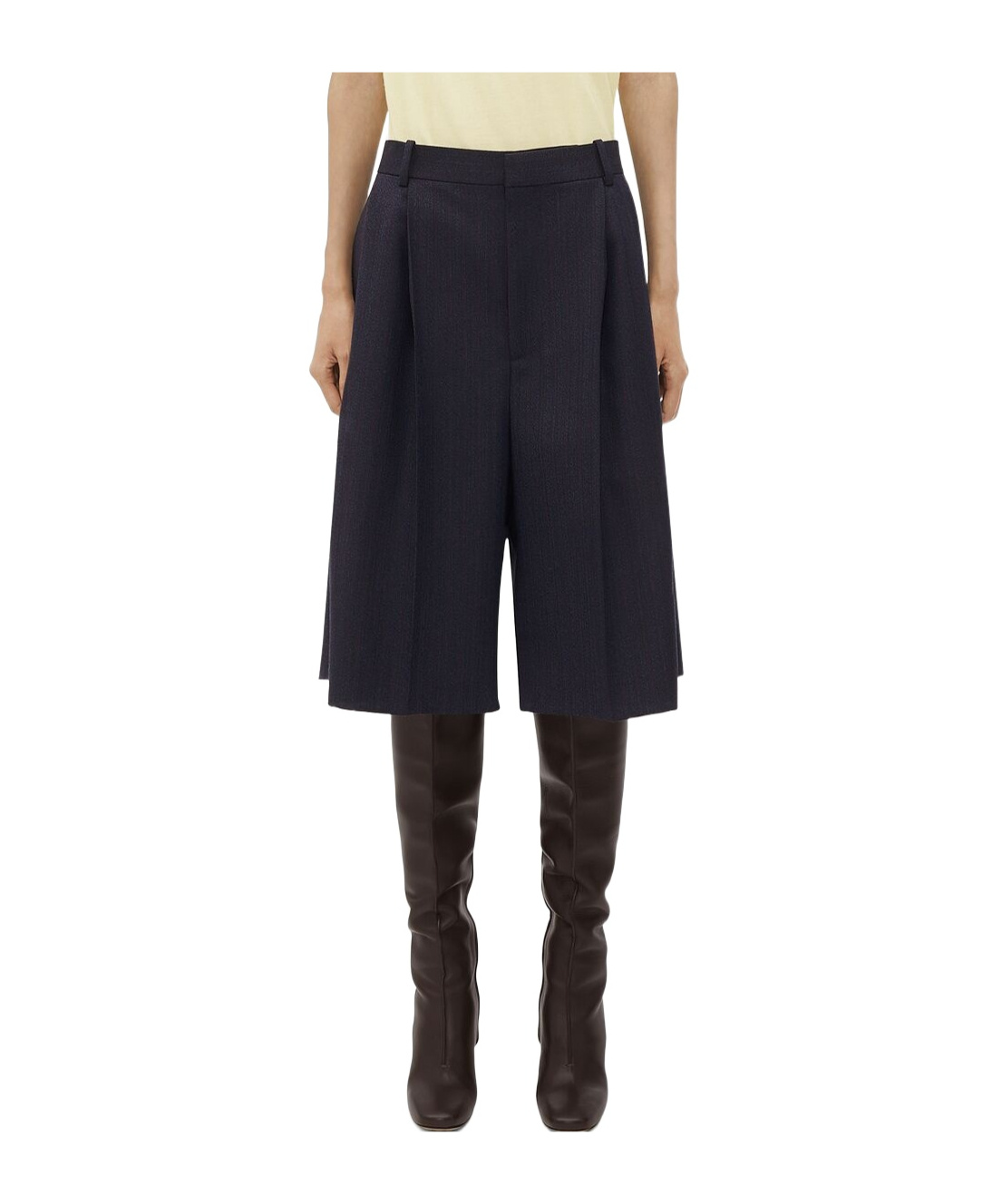 Bottega Veneta Pinstripe Wool Shorts In Black