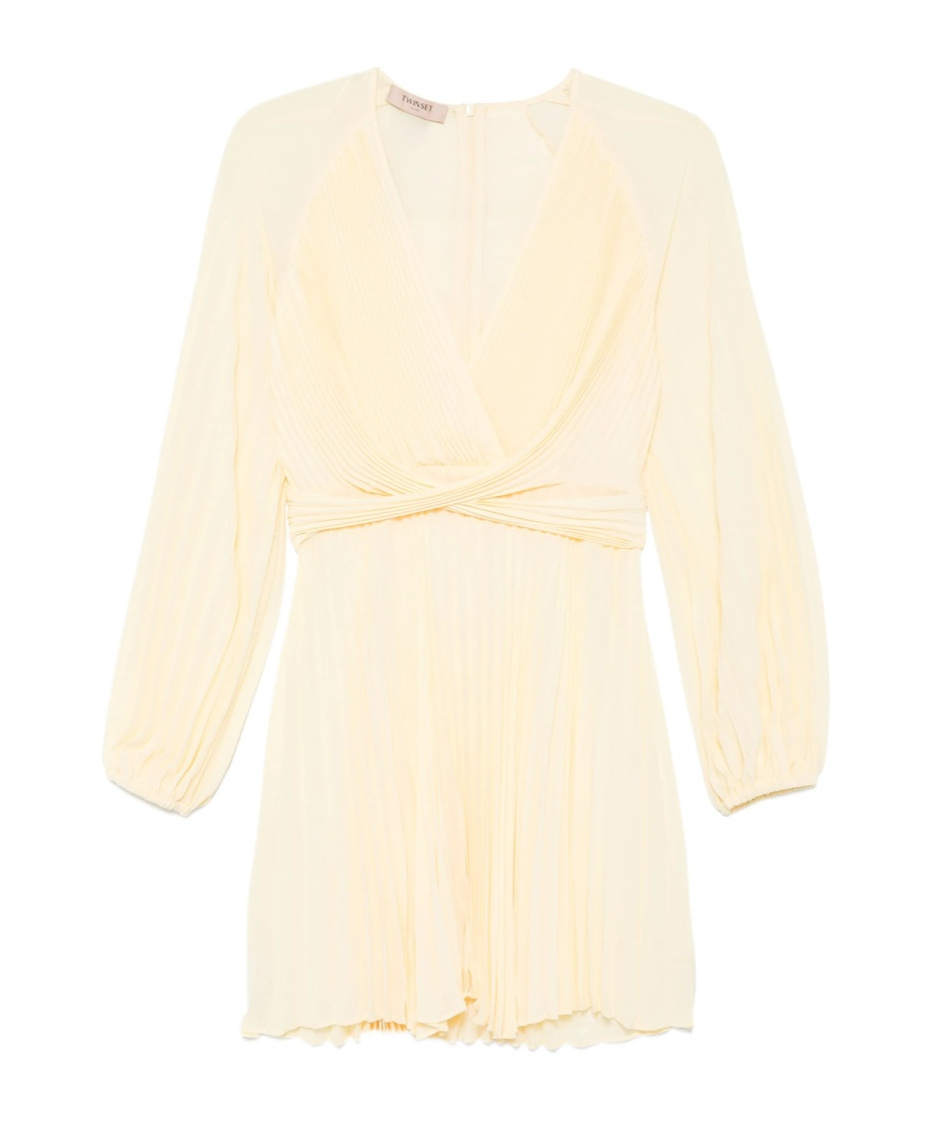 Shop Twinset Plissé Mini Dress In Nude