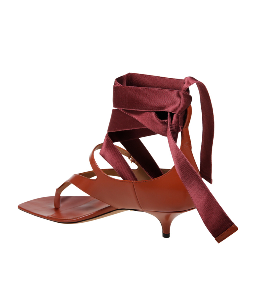 Ferragamo Leliu Leather Ankle-wrap Thong Sandals In Brown