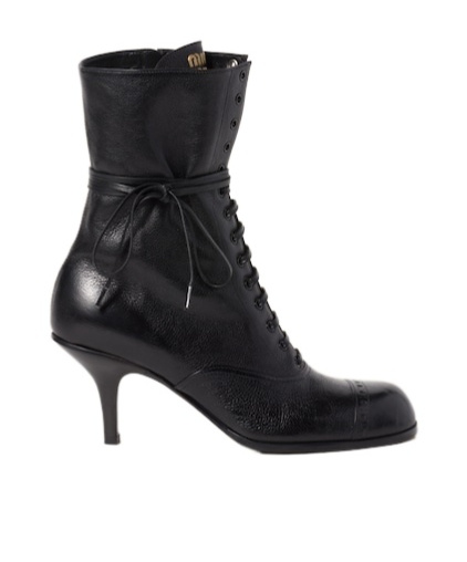 Miu Miu Laced-up Leather Stiletto Boots In Black