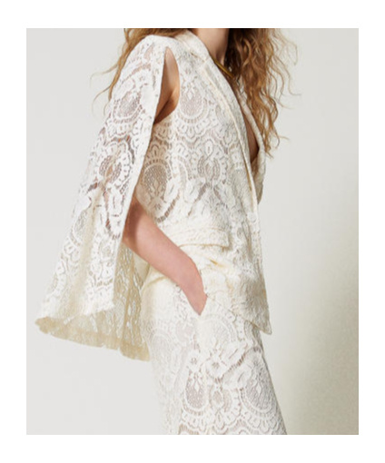 Shop Twinset Lace Blazer In Snow