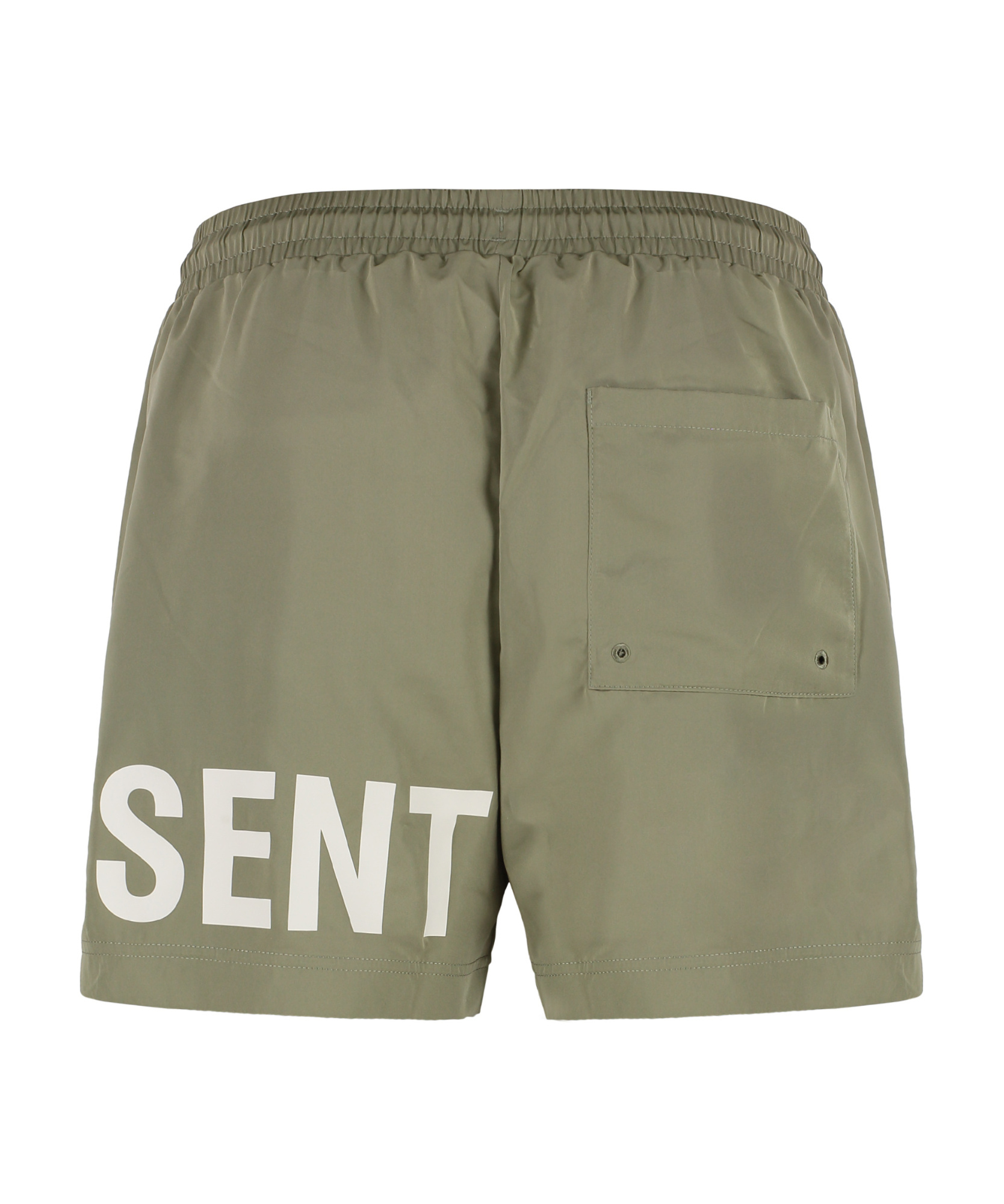 Represent Green Swim Shorts With Elastic Drawstring Waist And Logo Lettering Print In Tech Fabric Man In Khaki