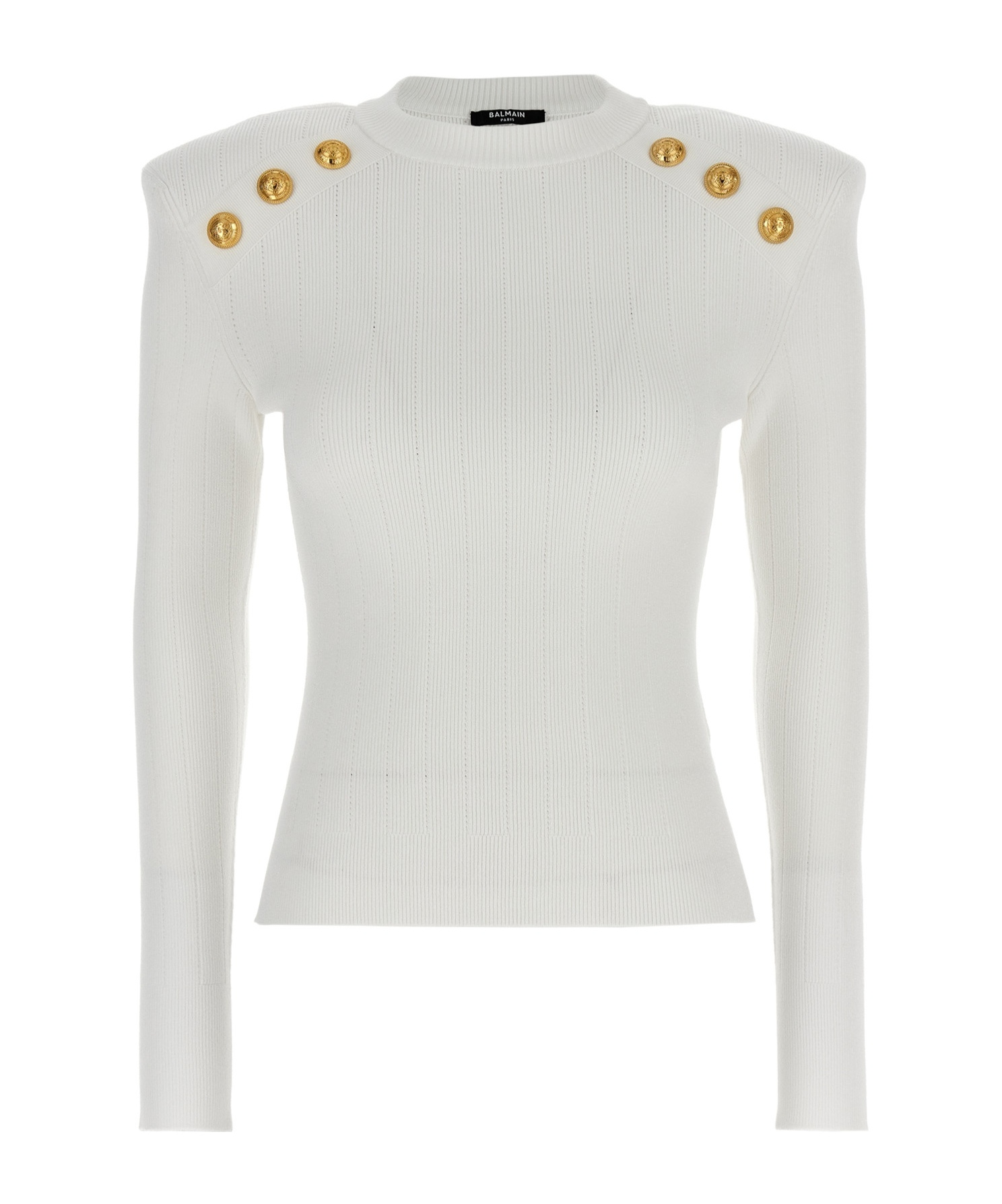 Shop Balmain Gold-tone Buttons Sweater In White