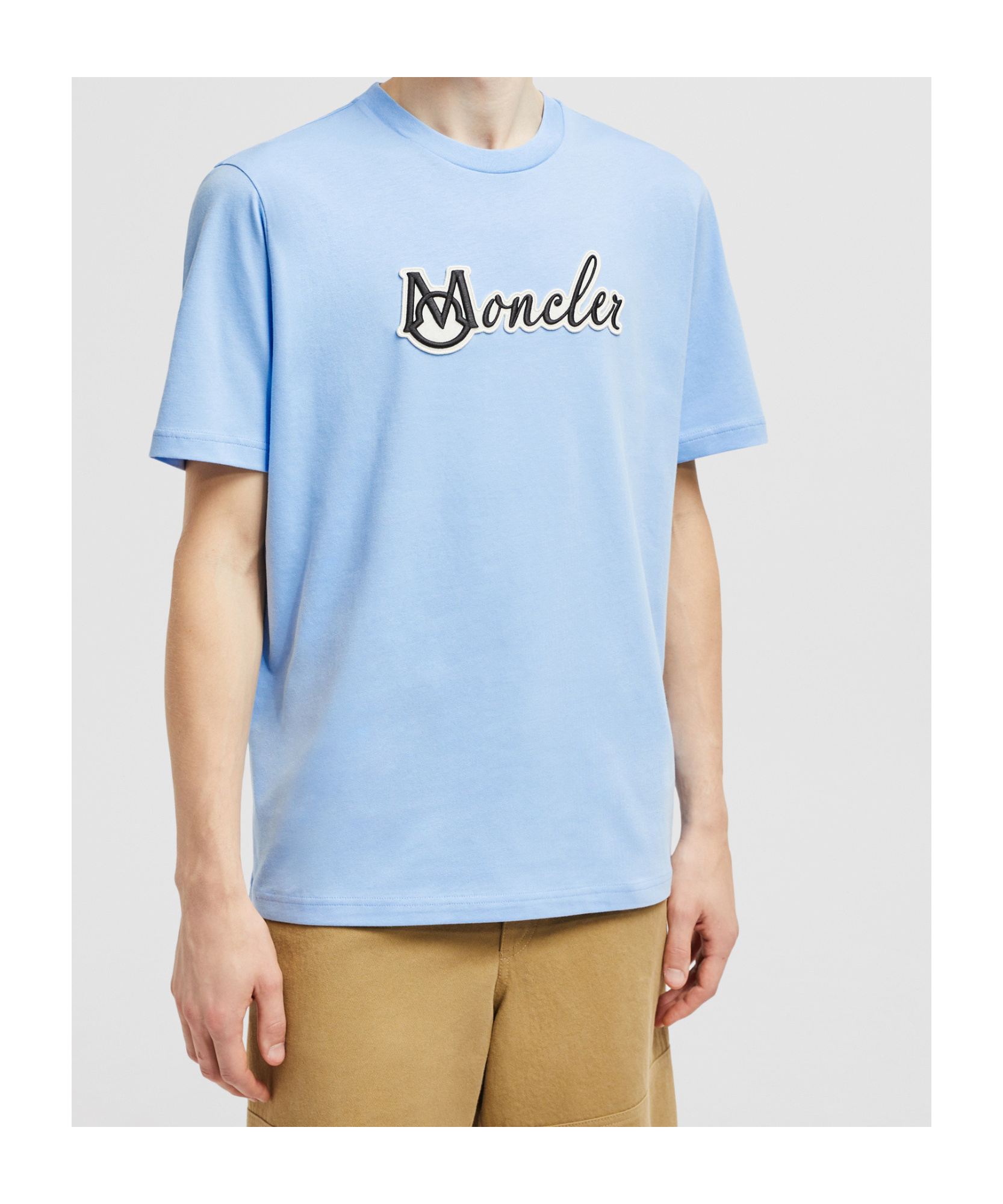 Moncler Logo Embroidered Cotton T-shirt In Blue