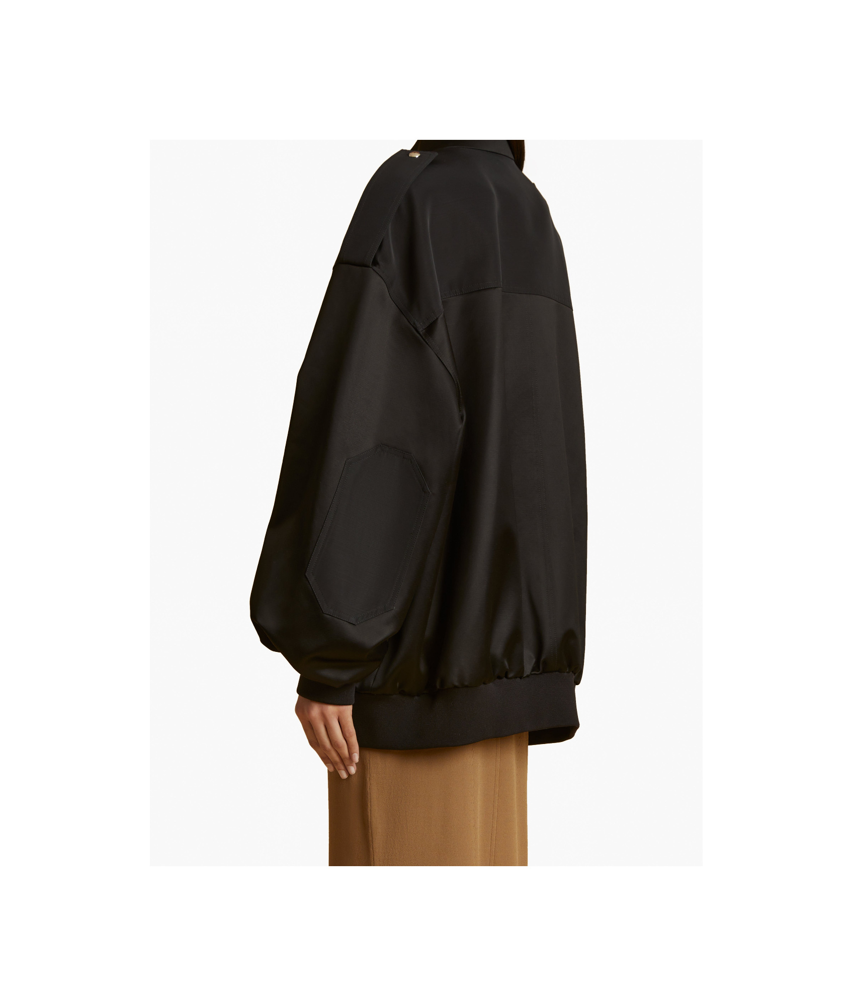 Khaite Farris Oversized Satin-paneled Cotton-blend Mikado Bomber Jacket In Black