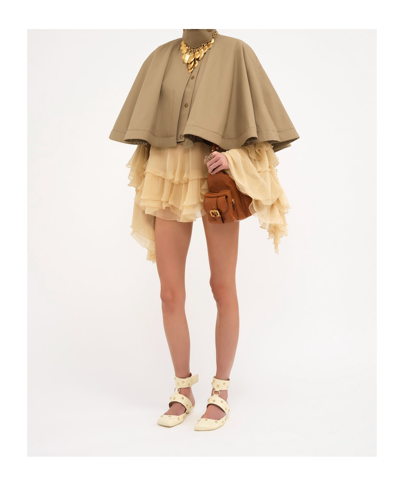 Chloé Long Sleeved Short Cape In Nude