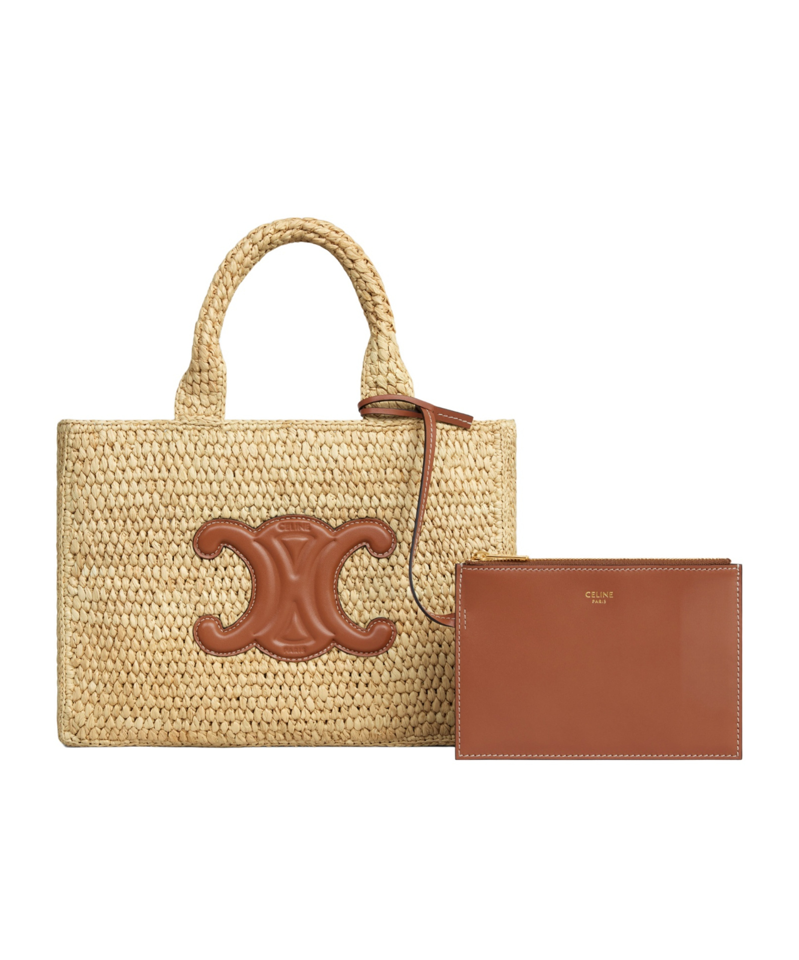 Celine Small Cabas Thais Bag In Raffia And Calf Leather Leather In Brown