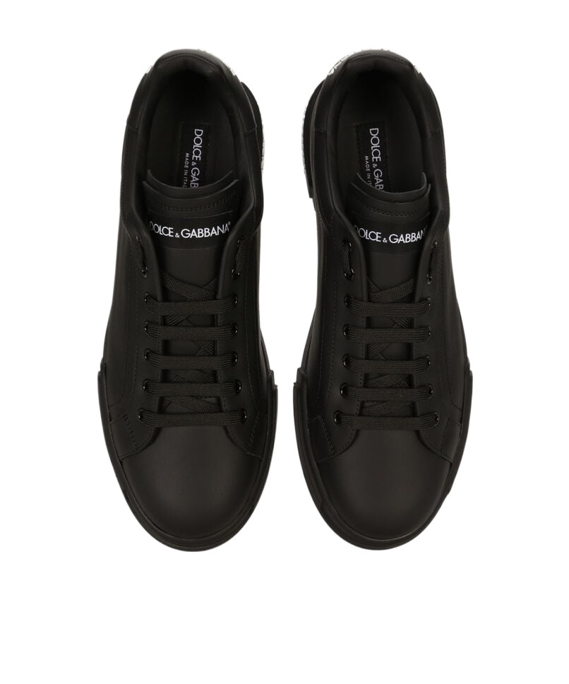 Dolce & Gabbana 'portofino' Black Low Top Sneakers With Logo Patch On The Tongue And Logo Lettering On The Side In Black