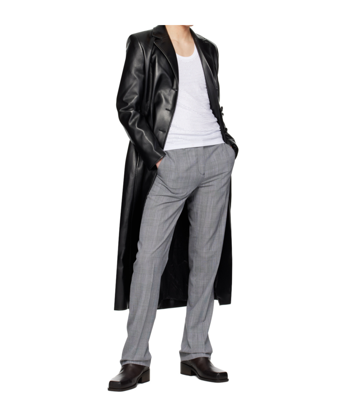 Coperni Black Button Faux-leather Coat In Black