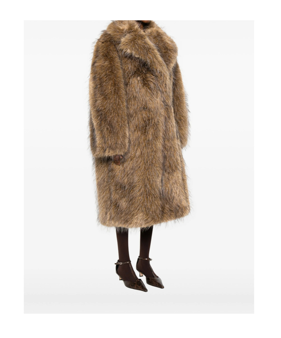 Ganni Notched-lapel Faux-fur Coat In Brown
