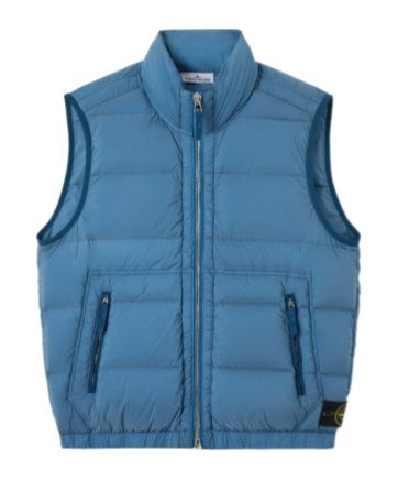 Stone Island Collar Puffer Vest With Side Zip Pockets In Blue
