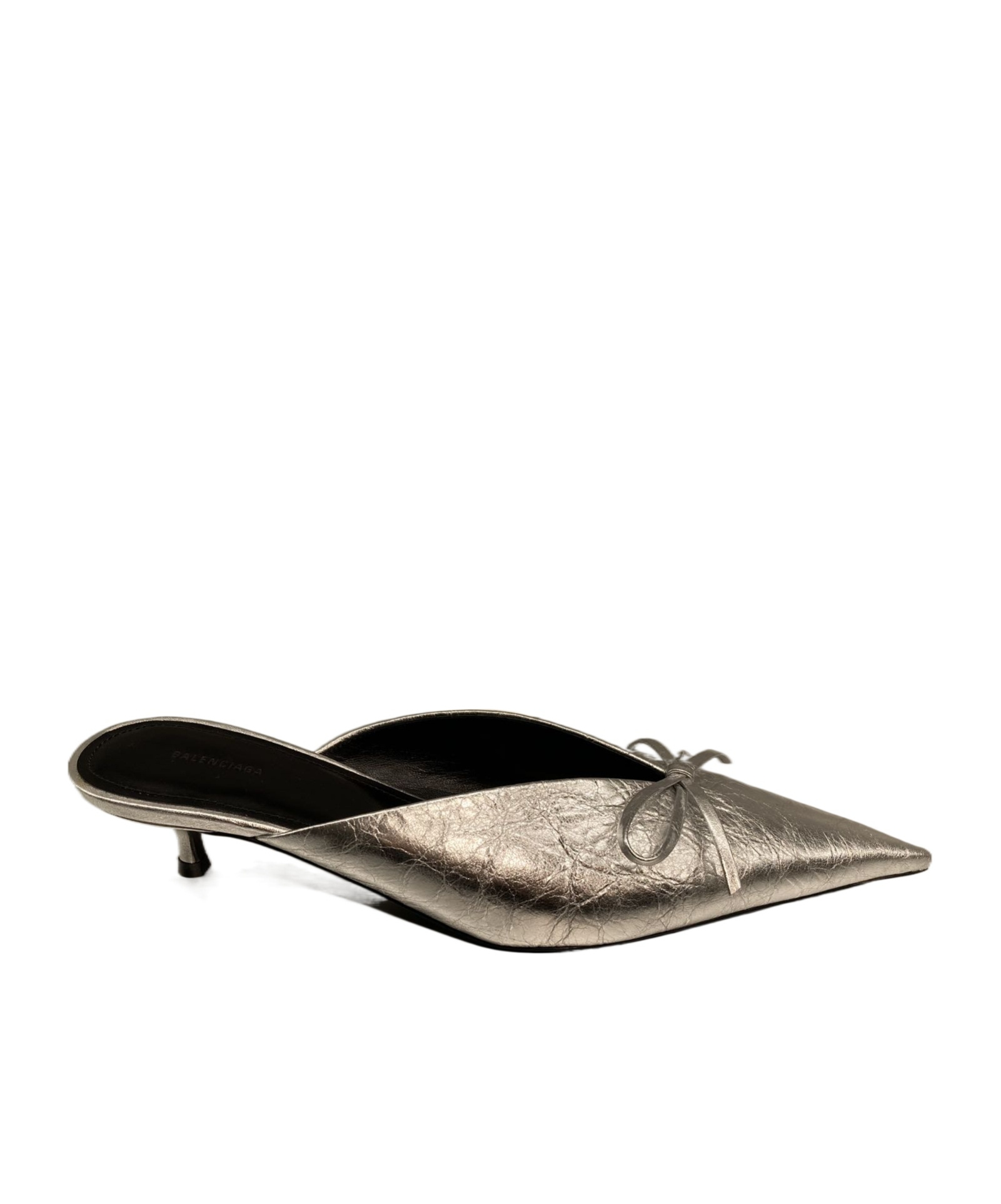 BALENCIAGA WOMEN'S KNIFE BOW 40MM MULE IN SILVER