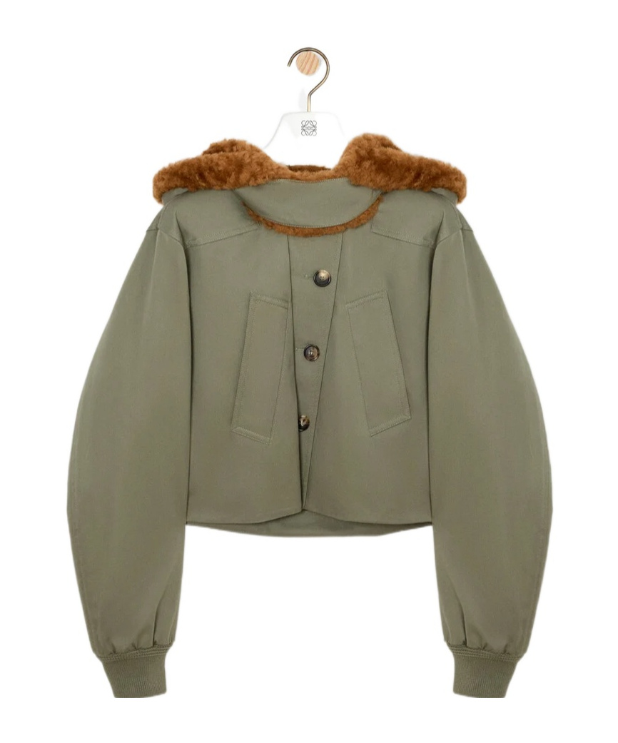 Loewe Short Parka In Cotton In Green