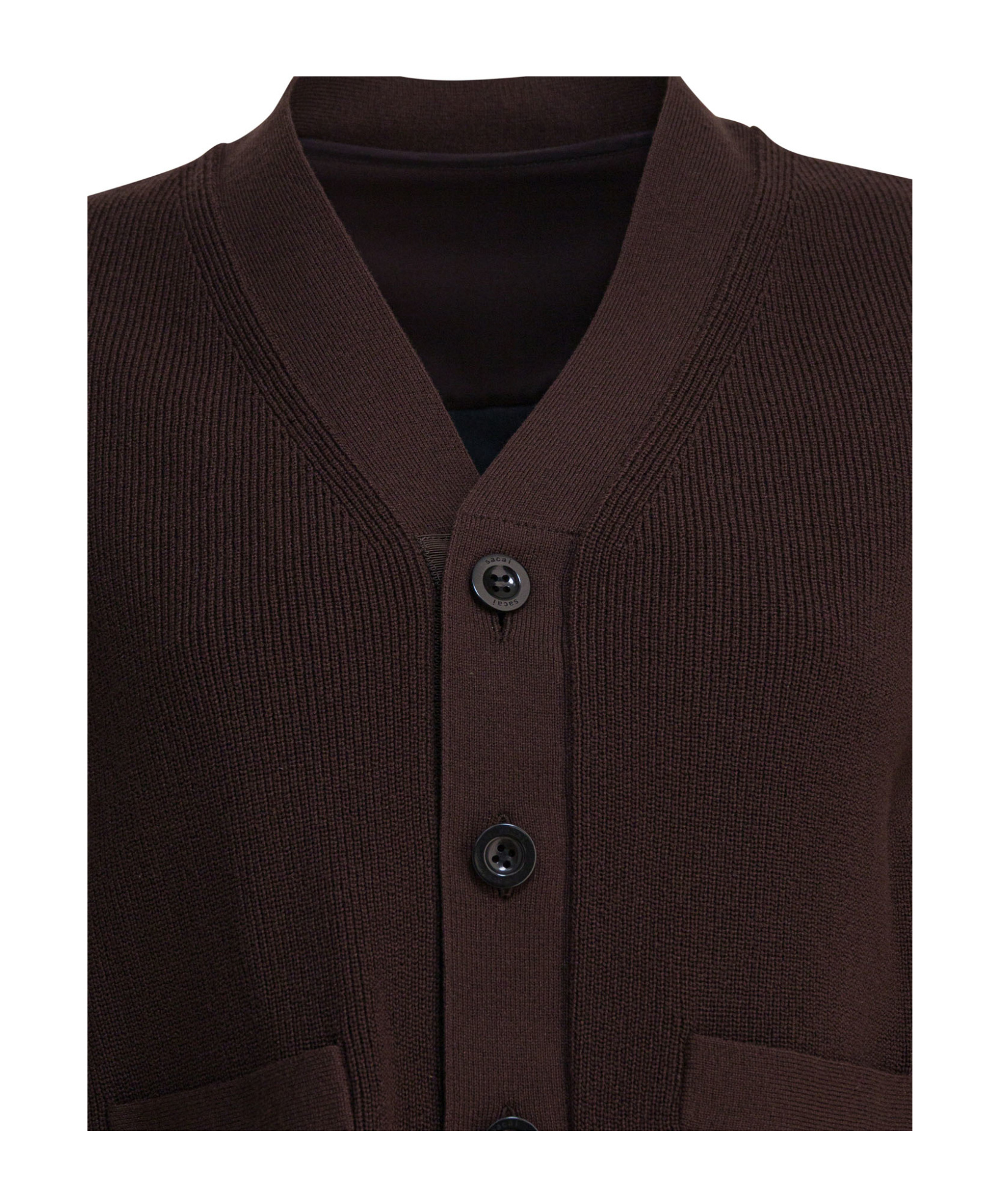 Sacai Knitwear Sweater With V-neck And Pockets In Brown