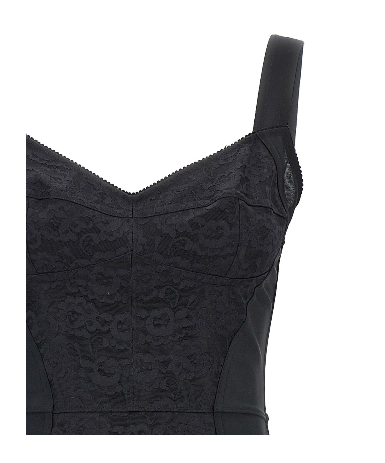 Shop Dolce & Gabbana Floral-lace Detail Dress In Black