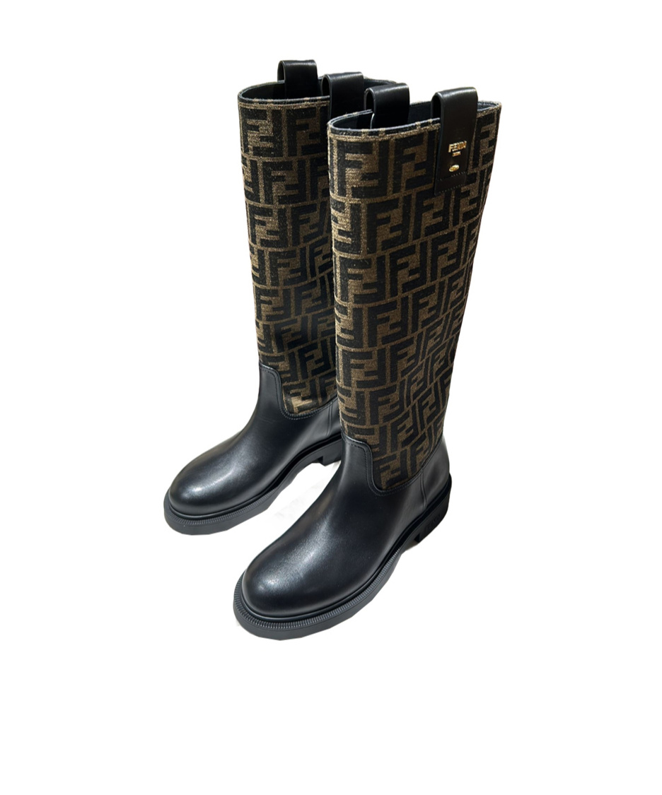 Shop Fendi 35mm Ff Jacquard Boots In Black