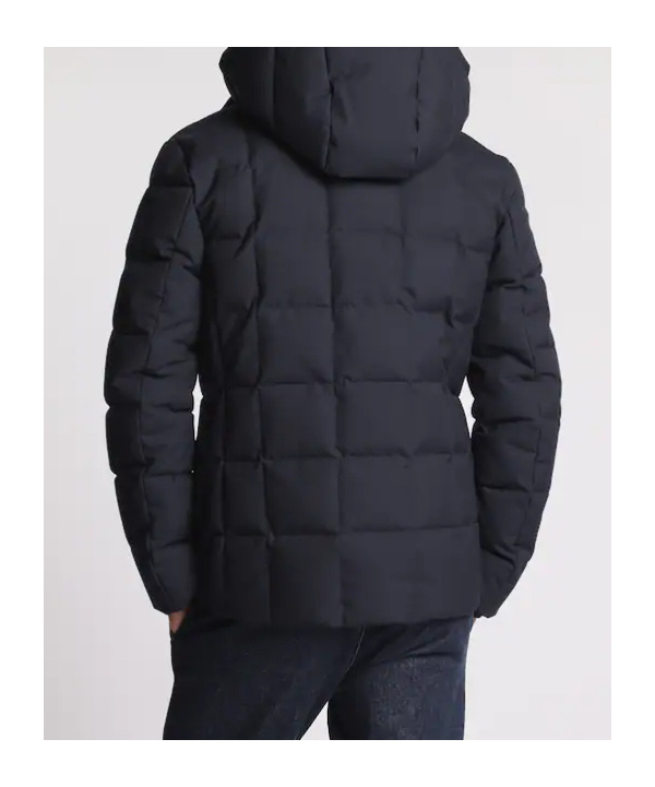 Fay Quilted Hooded Pea Coat In Blue
