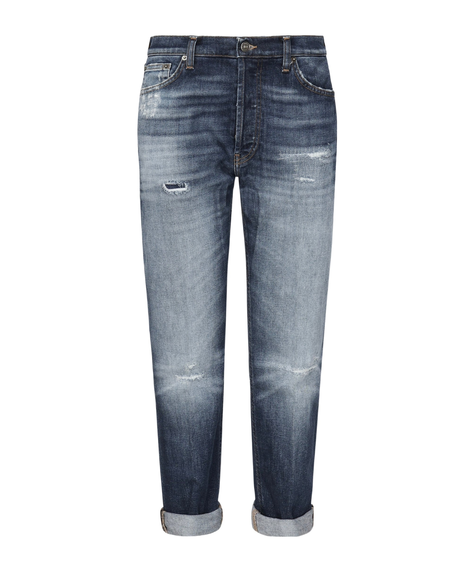 Dondup Regular Fit Jeans With Rolled Cuffs In Blue