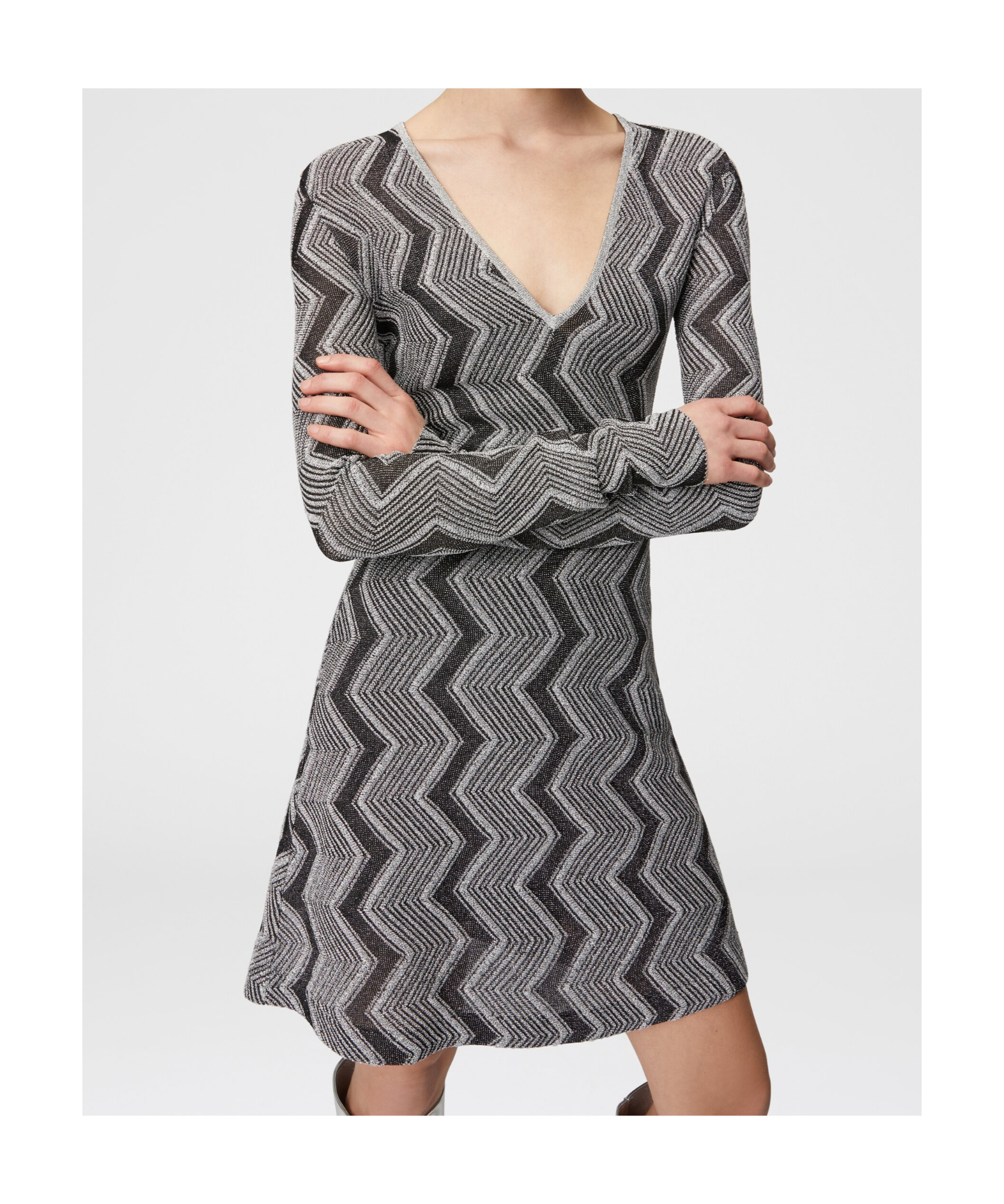 Missoni Zig Zag Patterned V-neck Dress In Gray