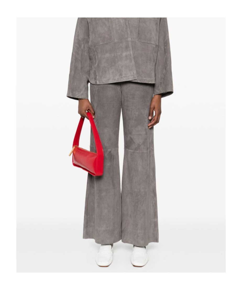 Forte Forte High-waisted Wide-leg Leather Trousers In Gray