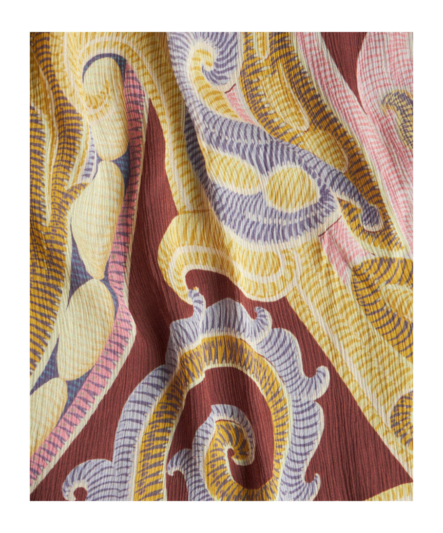 Etro Burgundy Printed Silk Long Dress In Brown