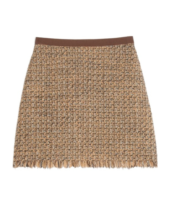 Valentino Frayed Wool-blend Tweed Mini Skirt In Brown