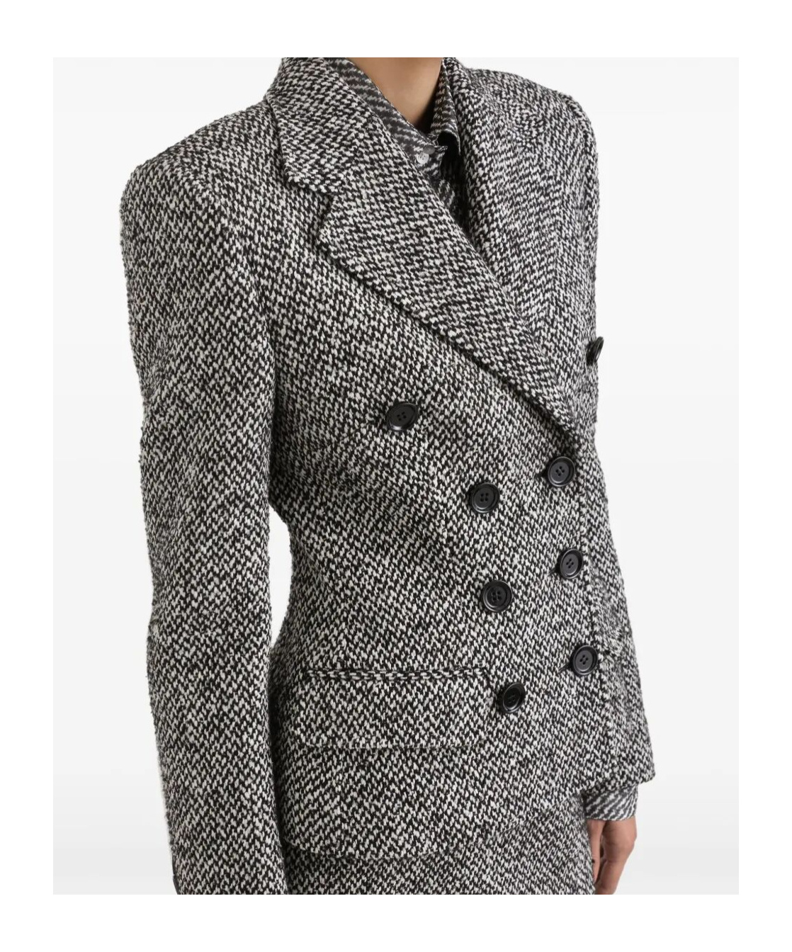 Dolce & Gabbana Double-breasted Wool Blend Jacket With Dotted Print In Gray