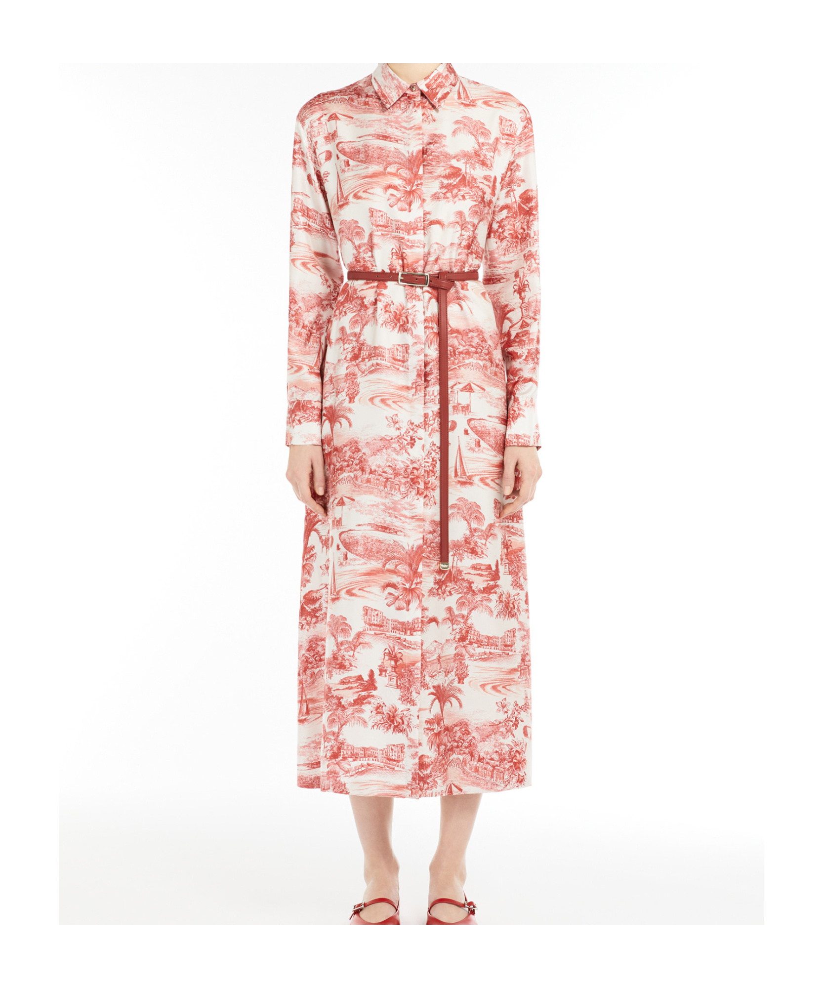Shop Max Mara Studio Svelto All-over Patterned Belted Dress In Pink